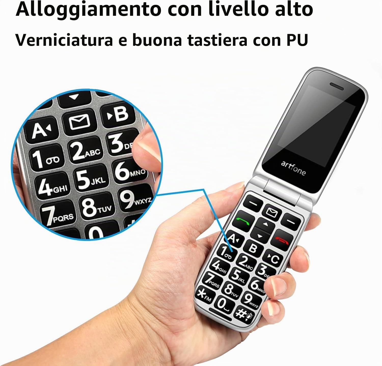 artfone F30 Grigio Argento - 4G Telefono Cellulare per Anziani丨Flip Telefoni Cellulari con Tasti Grandi丨2.4" Display丨Funzione SOS丨Chiamata Rapida丨Batteria da 1300 mAh丨Base di Ricarica丨Aiuto auditivo