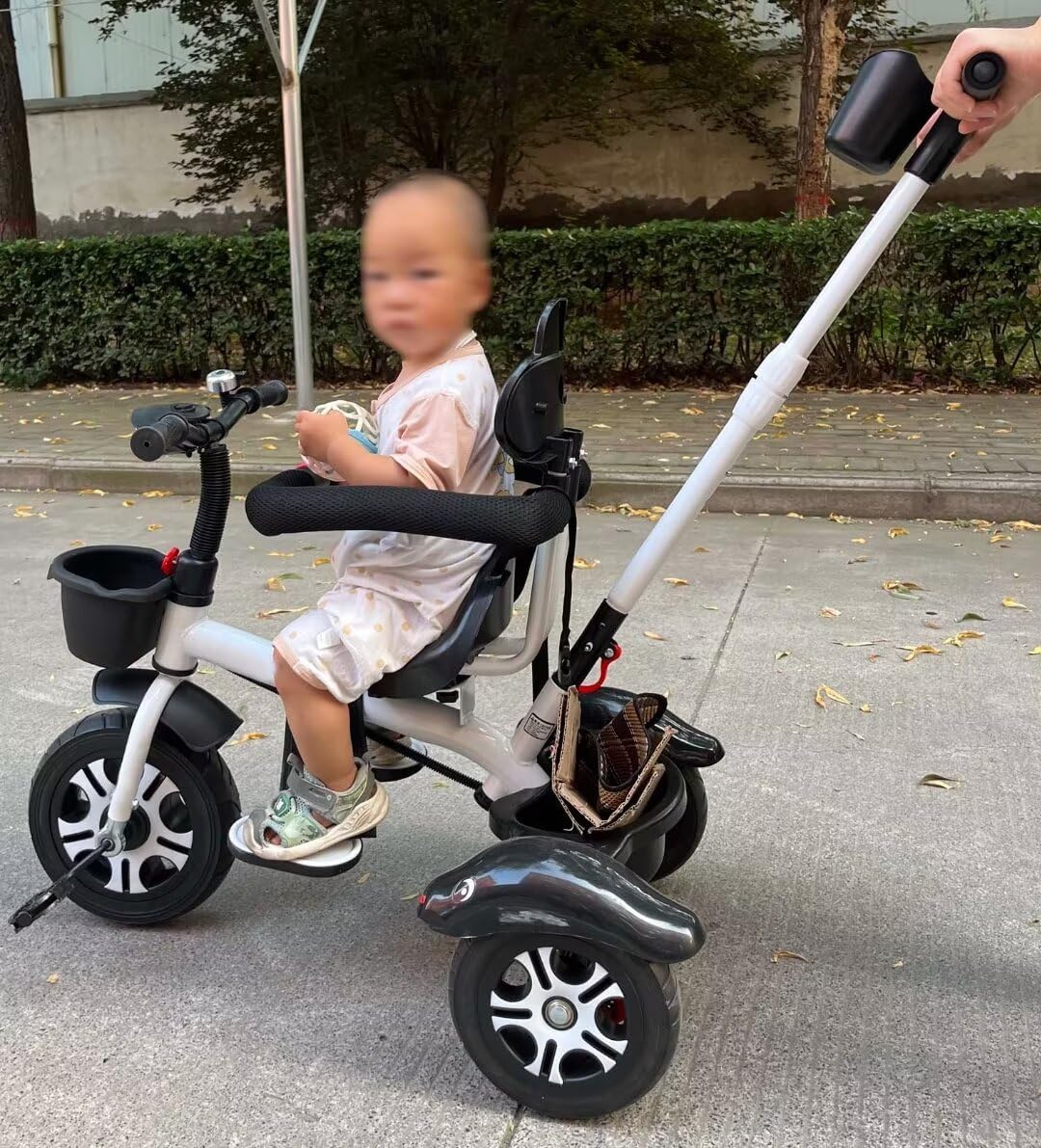 Parent Steering Stroller Tricycle with Parent Handle,Rear Wheel with Double Brakes,Reversible high Back seat with guardrail and Belt,Titanium Wheel,Folding Canopy and footrest Kids Buggies (B with he