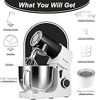 Vista 2 de Aifeel Stand Mixer, 6.5QT Mixer with Ice Cream Maker Attachments, Kitchen Electric Mixer Multifunctional Bread Dough Mixer with Dough Hook,Whisk &