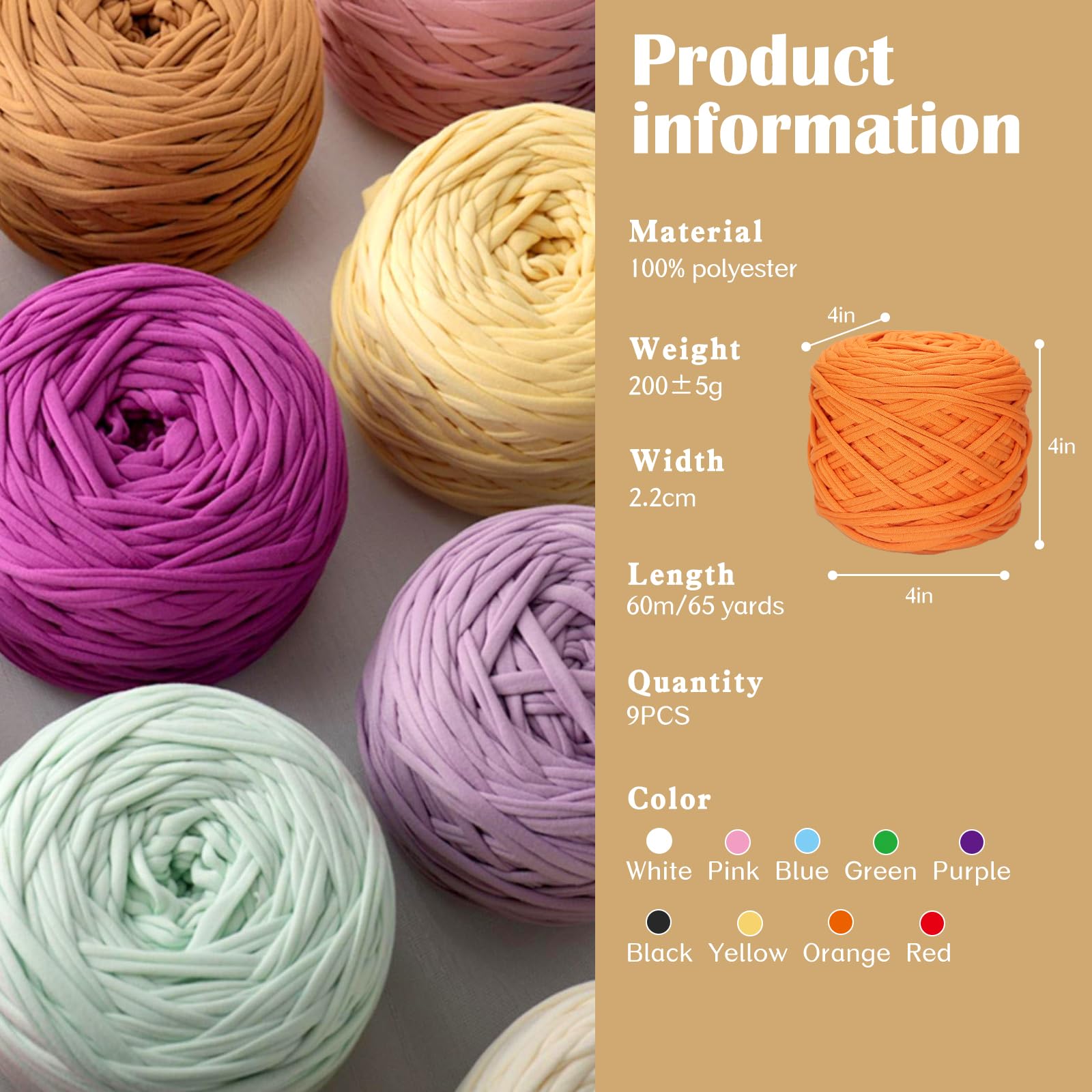 SIMEIQI 9 PCS T-Shirt Yarn Elastic Fabric Crochet Cloth Yarn for DIY Knitting Spaghetti Thick Knitting for Hand DIY Bag Basket Cushion Crocheting Projects,Home Decor - Image 3