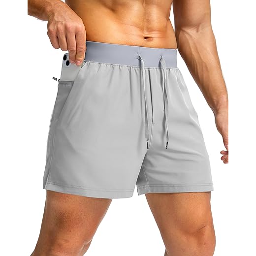 Shorts masculinos de corrida com bolsos com zíper, 18 cm / 13 cm / 23 cm, leves, de secagem rápida, para basquete, academia, treino e esportes