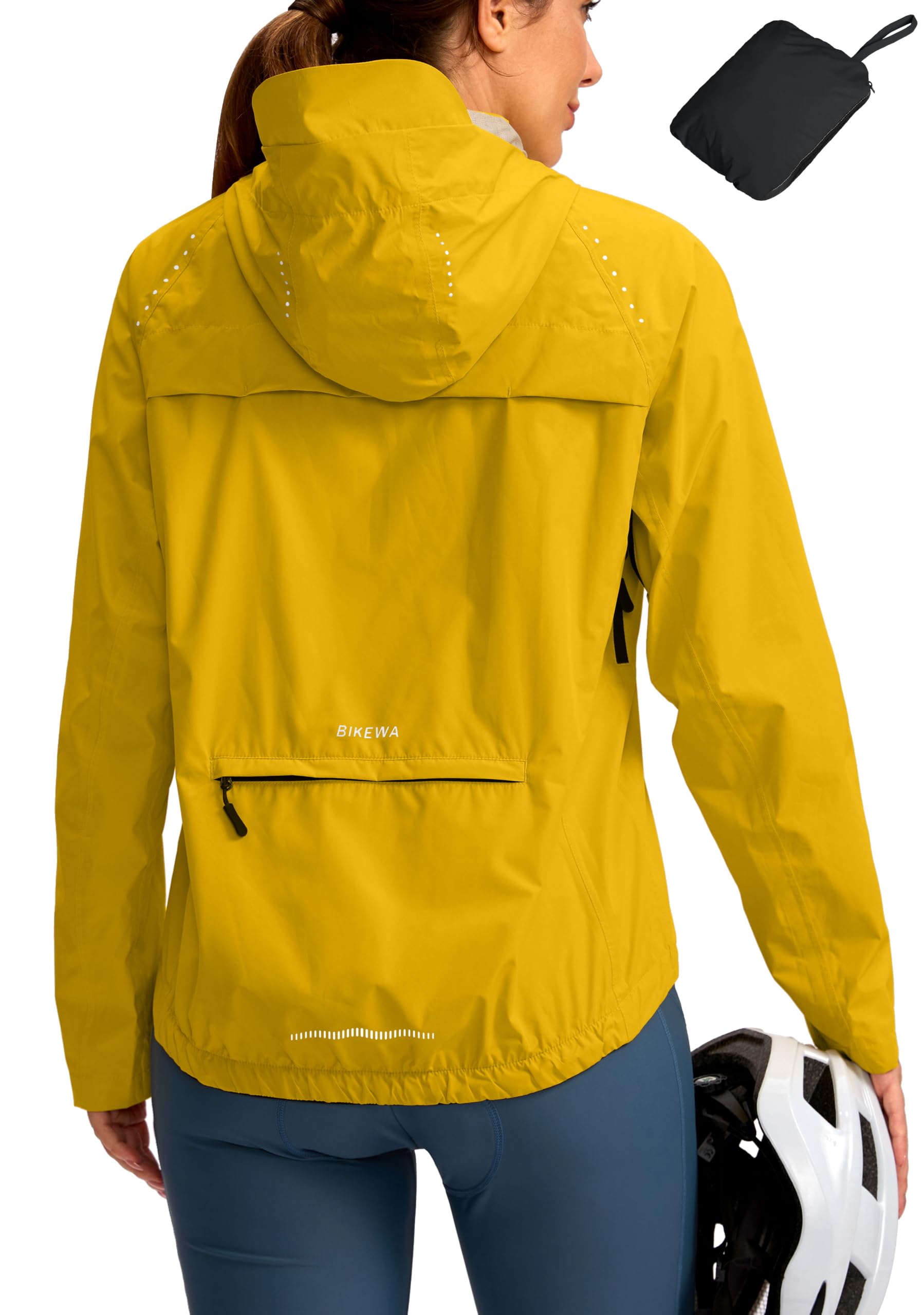 Bikewa Women's Cycling Rain Jackets Waterproof Windbreaker Lightweight Running Windproof Reflective Jacket Packable Hooded
