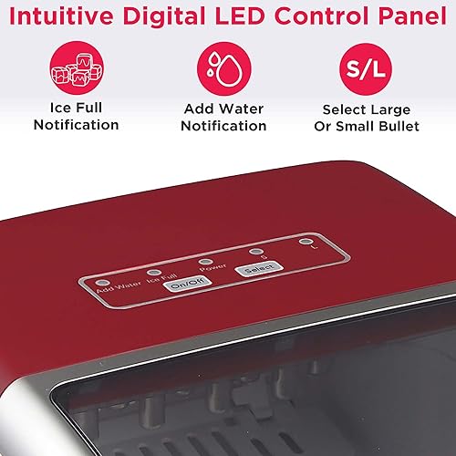 Miniatura 6 de FRIGIDAIRE Máquina de hacer hielo compacta retro, hielo bala, 26 libras por día (rojo)