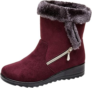 Amazon.com: Botas de nieve para mujer, botas de tacón plano, botas cortas  de algodón, botas de nieve planas, botines, botas altas (#6478), Rojo, 10.5  : Ropa, Zapatos y Joyería