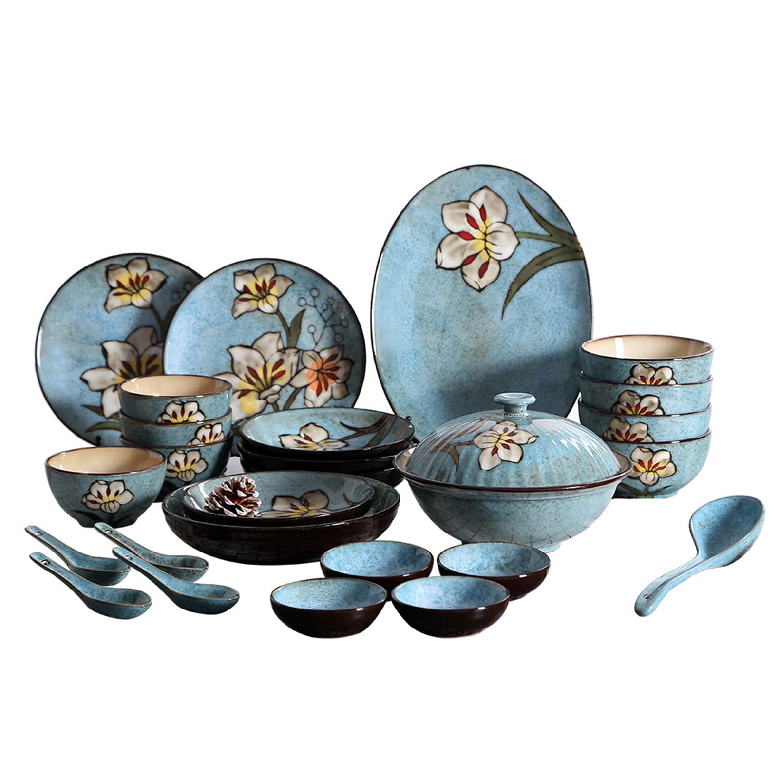 26-częściowy porcelanowy zestaw obiadowy, kompletny zestaw naczyń z talerzami płaskimi, talerzami deserowymi, głębokimi talerzami i miseczkami na płatki śniadaniowe, zestaw naczyń dla 4 osób
