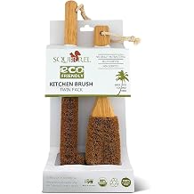 Eco-Friendly Kitchen Cleaning Brush Twin Pack - Wood Dish Brush with Coconut Fiber Bristles & Wooden Handle. Kitchen Brush for Bottles, Jars, Mugs, Glassware, and Cup Brush Cleaner