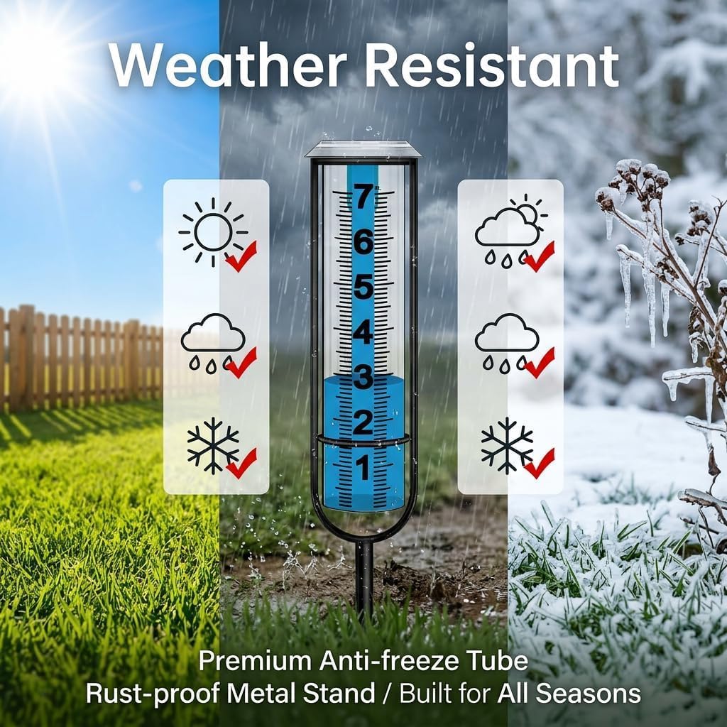 Rain Gauge Outdoor 7 Inch Freeze Proof Water Gauge with Metal Stake