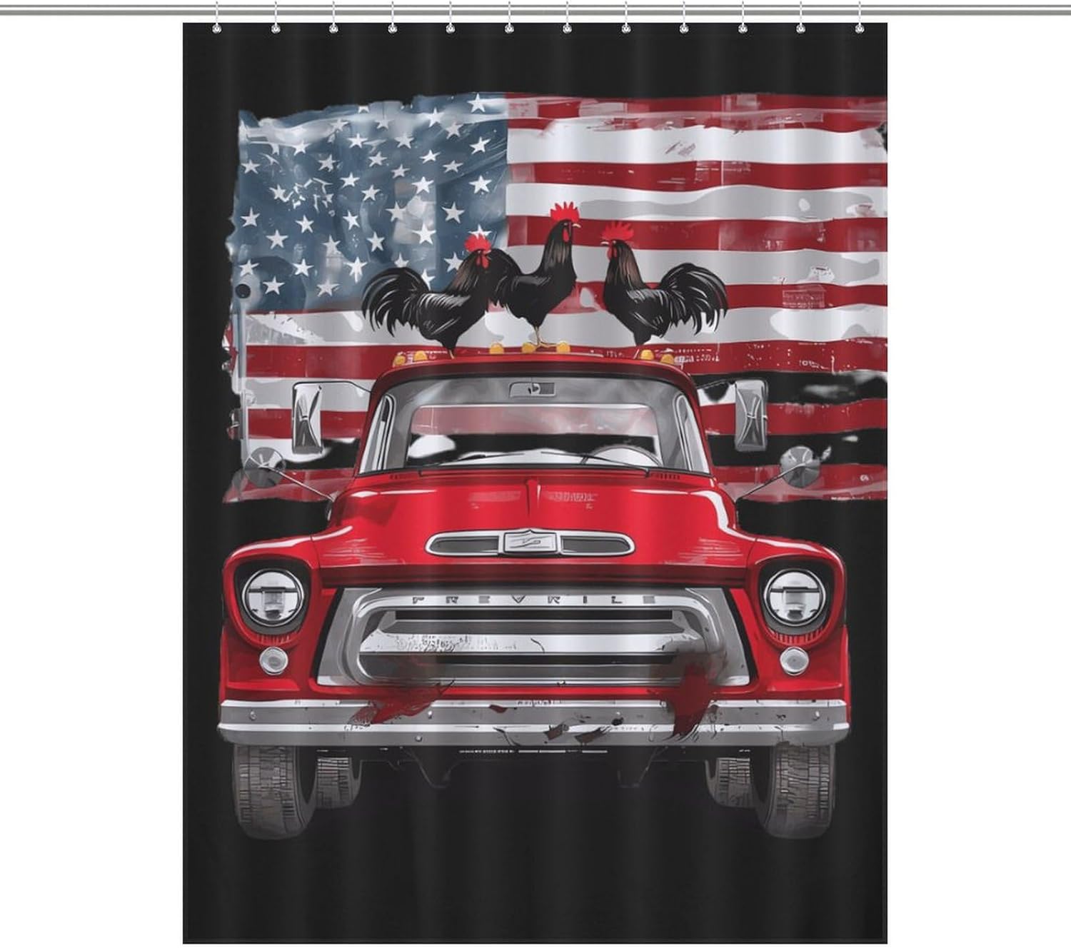 Independence Day Car Roosters Funny Shower Curtains Washable Bath Curtain Liner with Hooks for Bathroom Bath Tubs