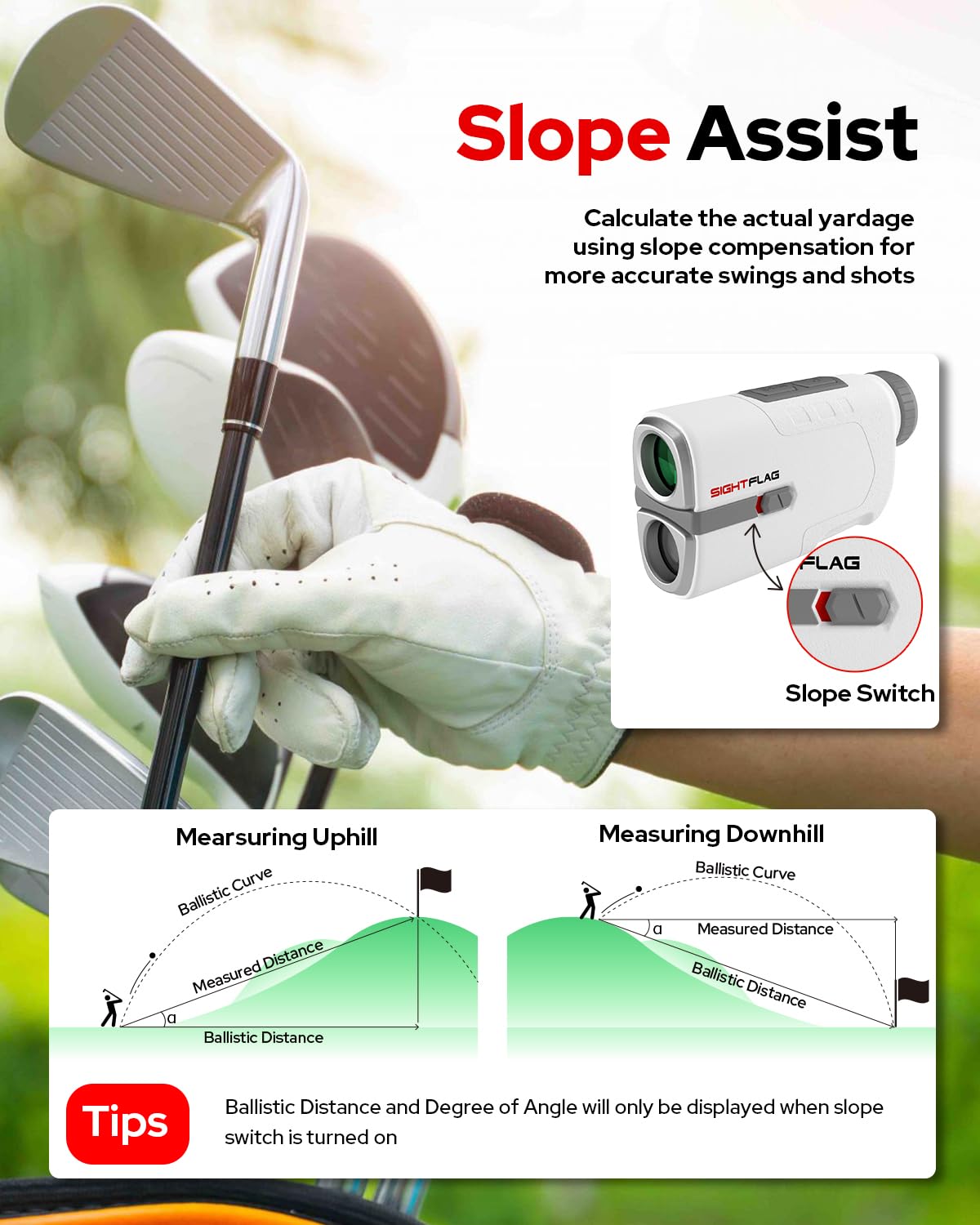 Telémetro de golf con pendiente, 1300 yardas láser para caza, aumento de 7.5X, mástil de bandera, bloqueo de vibración, buscadores de rango recargables con imán, accesorios de golf, regalo para