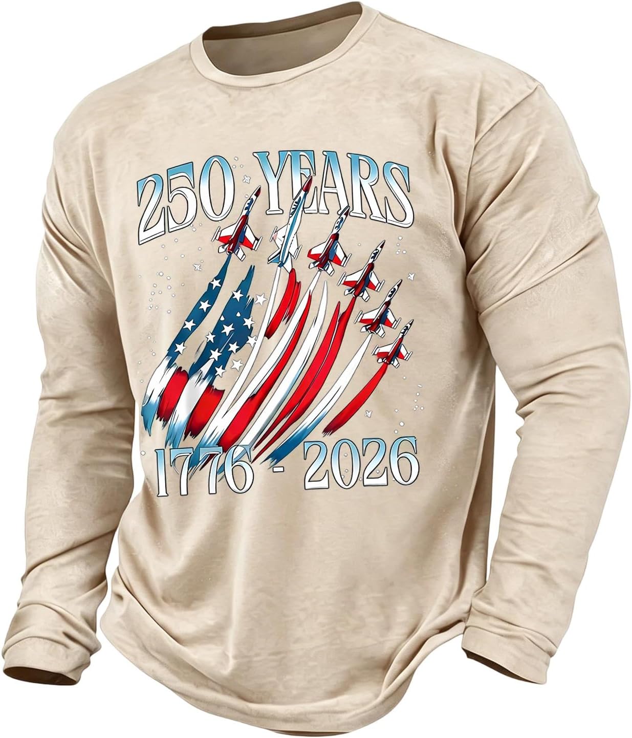 Ymosrh Men's USA Shirt Long Sleeve 1776-2026 American Flag Print Athletic Workout Active Patriot Tshirts, S-3XL
