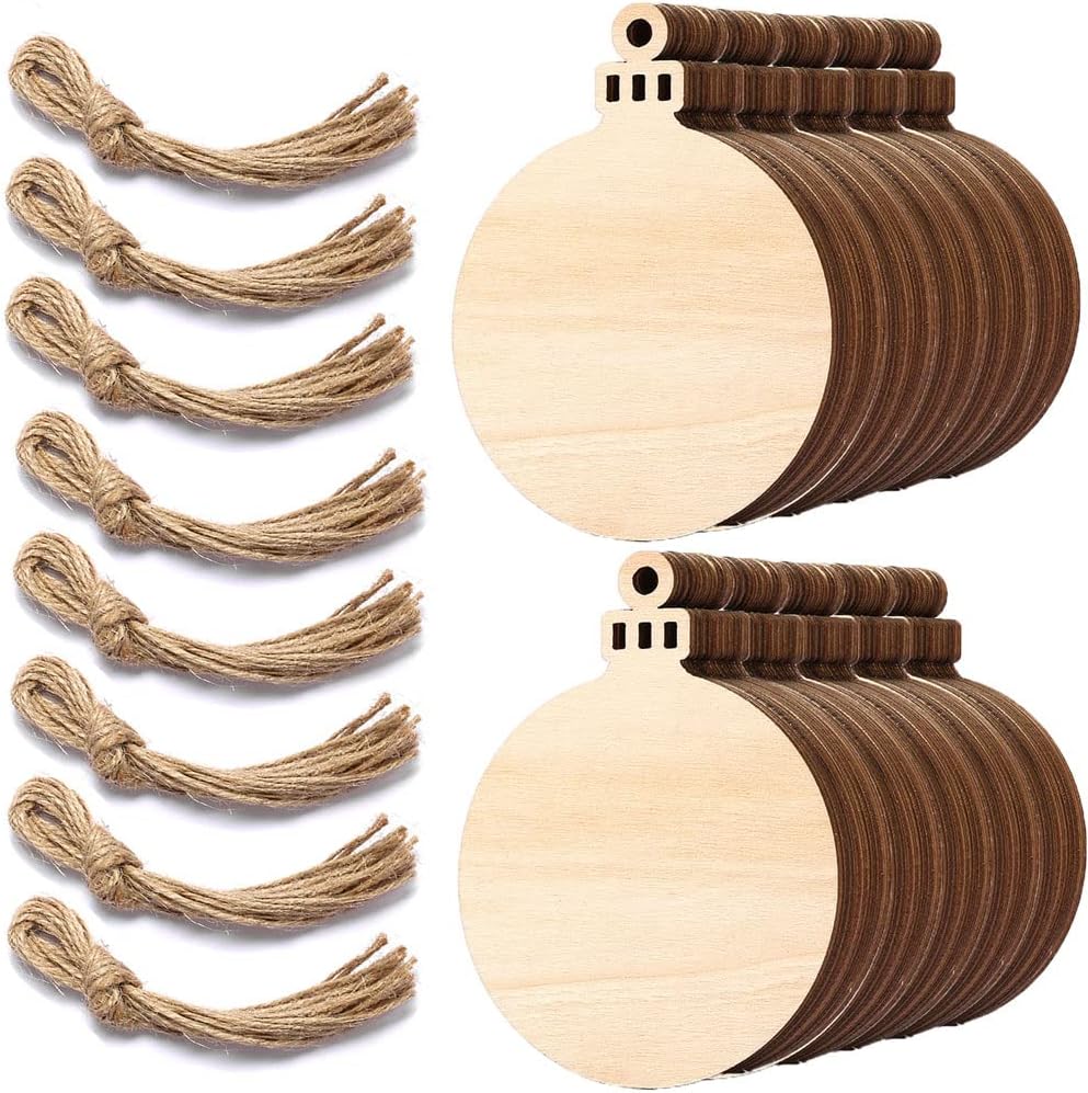 100pcs Natural Wood Slices, HOOMBOOM 3.5 Inch DIY Wooden Christmas Ornaments Unfinished Predrilled Wood Circles for Crafts Centerpieces Holiday Hanging Decorations