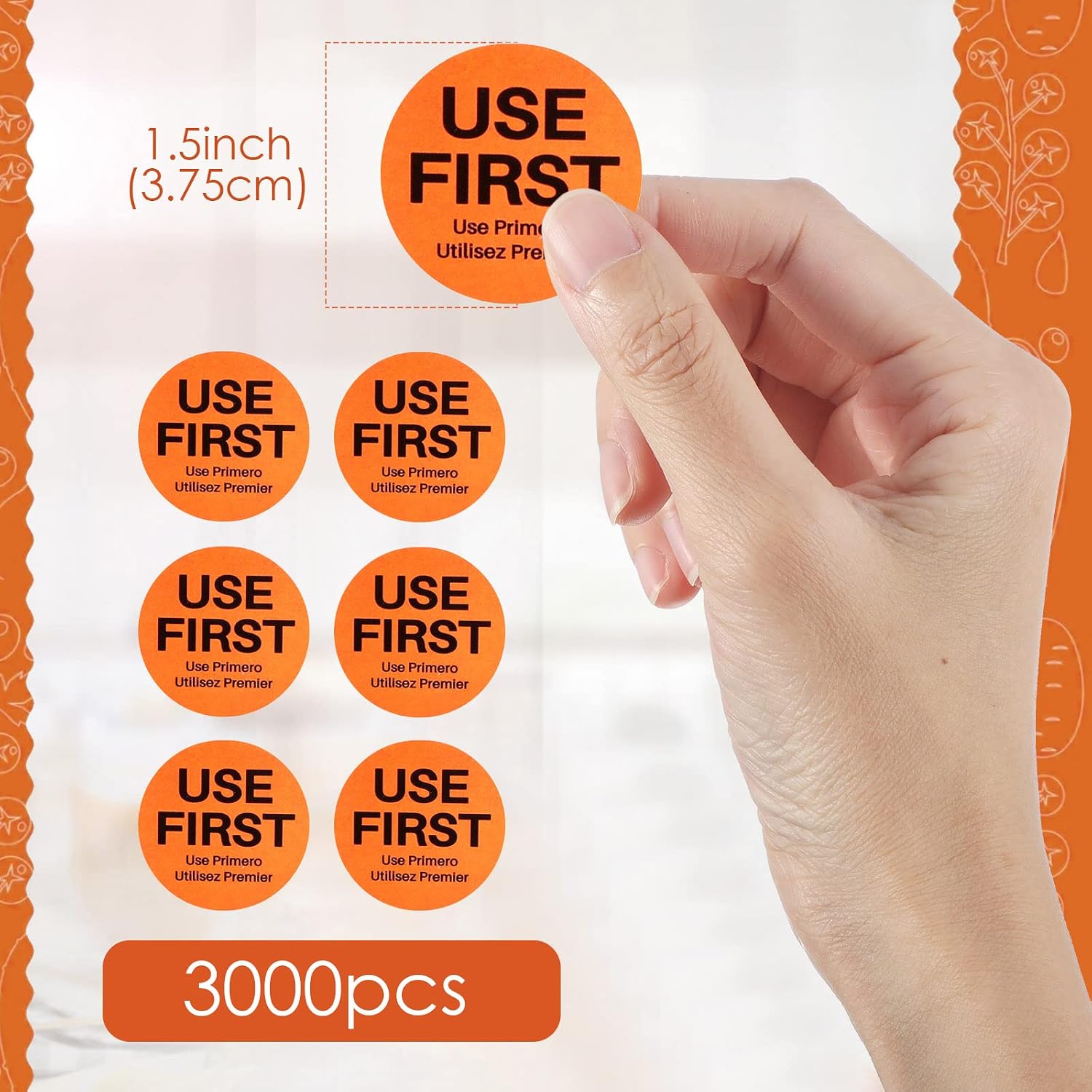 Yexiya 3000 Pcs 1.5 Inch Use First Inventory Control Label Permanent Adhesive Restaurant Quality Food Labels Use First Stickers Food Service Disposable Labels Small Circle Stickers(Orange)