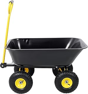 Heavy-Duty Metal Dump Cart - 600lb Capacity Utility Yard Wagon with 10" All-Terrain Tires, Quick-Release Dump Bed for Lawn, Gardening, Construction, and Beach Hauling