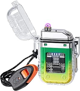 Aneagle Outdoor Windproof Lighter Dual Arc Electric Lighters with Flashlight USB Rechargeable-Flameless-Plasma Cool Lighters for Camping,Adventure,Survival Tactical Gear (Green &amp; Yellow)