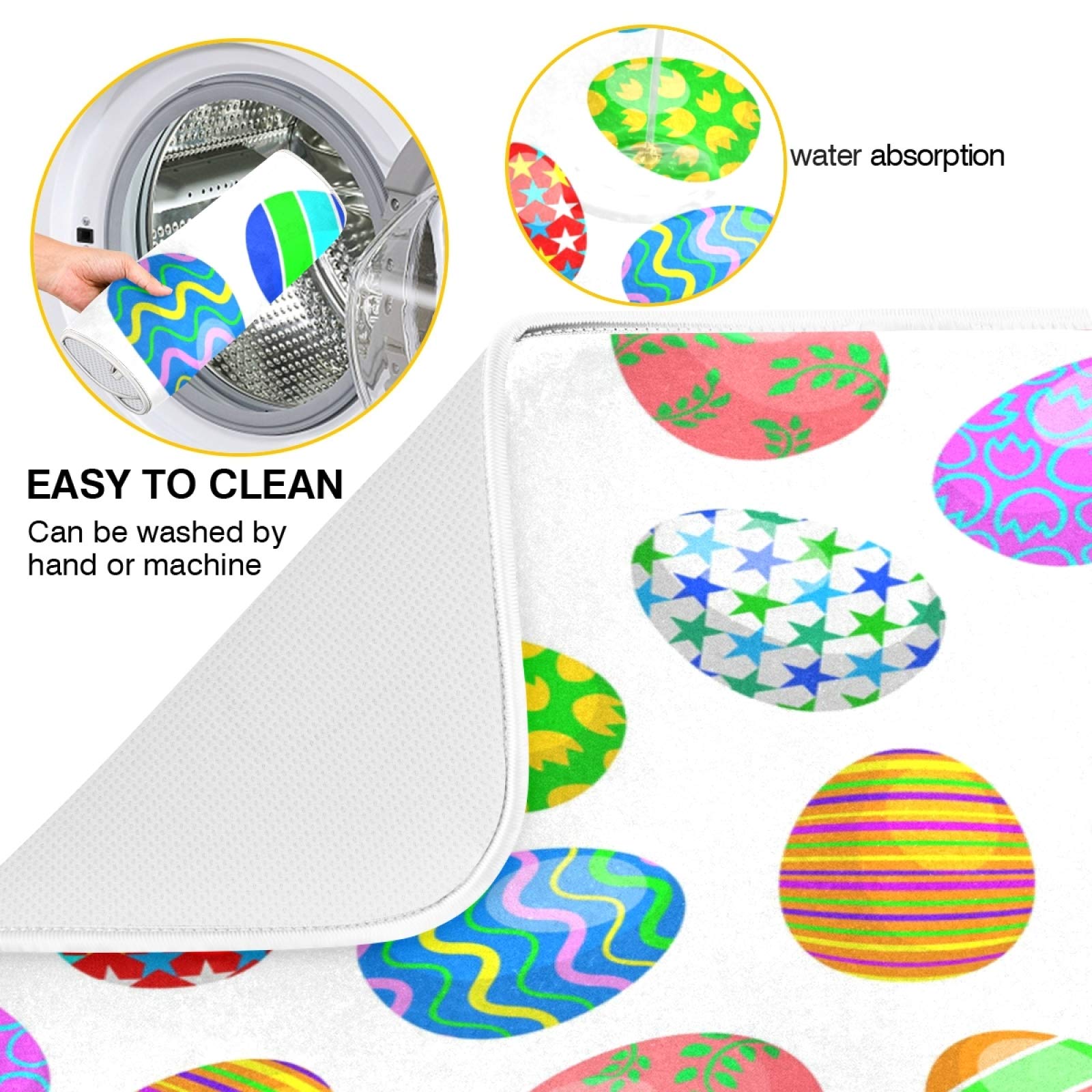 ALAZA Colorful Easter Eggs Dish Drying Mat for Kitchen Ccounter Absorbent Microfiber Small Drying Pad Dish mats for Kitchen Countertops 16 x 18 Inch