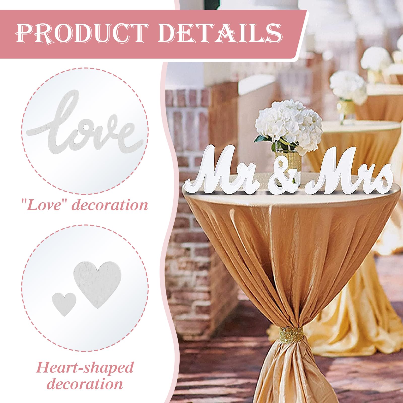 WUSJCOF 100 Pezzi Confetti In Legno Matrimonio Mr & Mrs - Cuori, Foglie, Pois - Dimensioni 1,5-6,3 Cm - 2