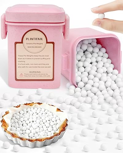 Vista 8 de PLANTIONAL Pesos de cerámica para tartas, 1.32 libras, cuentas para hornear reutilizables de 0.394 pulgadas con recipiente de paja de trigo, granos