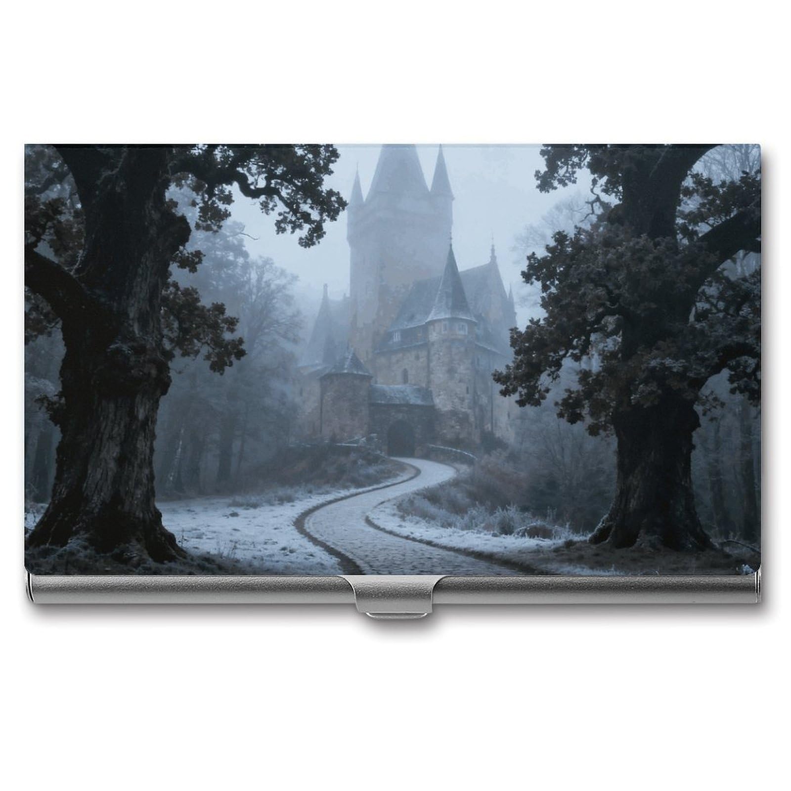 DWVTSLH Castle Pathway Woods Business Card Holder, Slim Portable Metal Business Card Case Pocket Wallet Professional Name Cards Holder for 22-30 Cards, Credit Card ID Case/Holder for Men Women