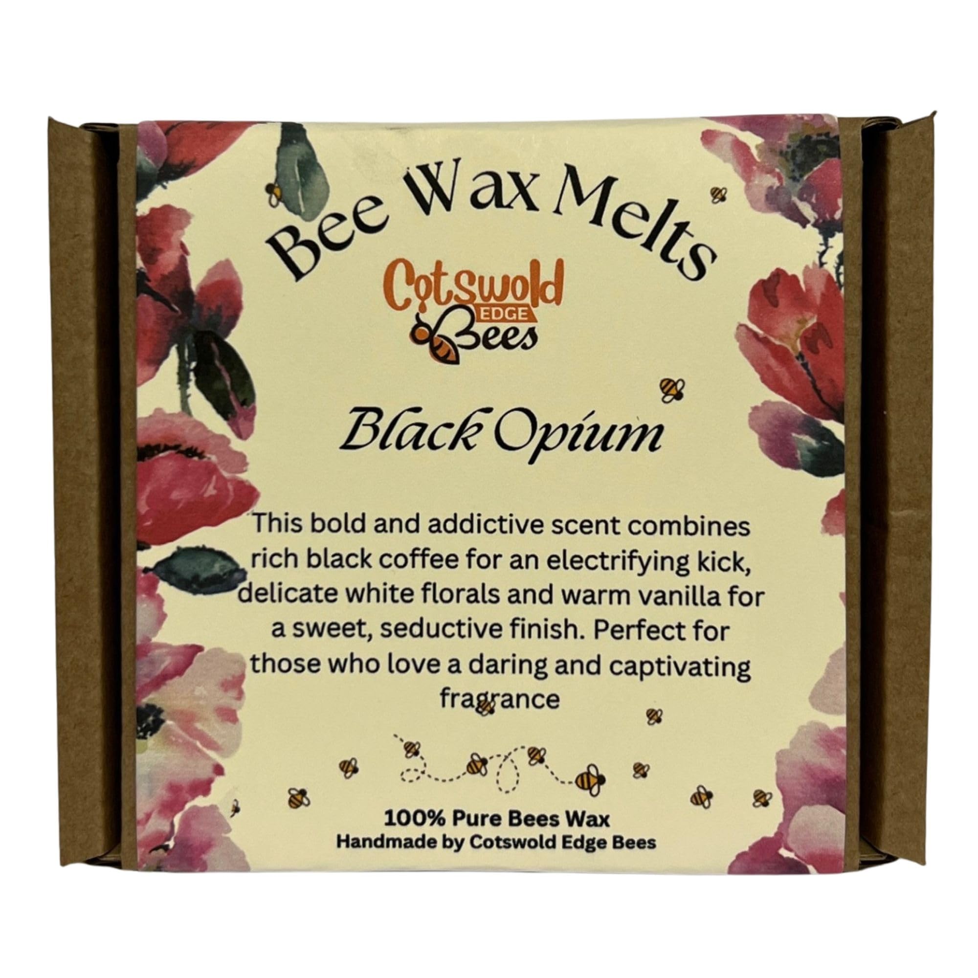 Bees Wax Strong Scented Melts, 5 Melts per Pack in a Gift Box, Handmade Natural Wax UK (Black Opium)