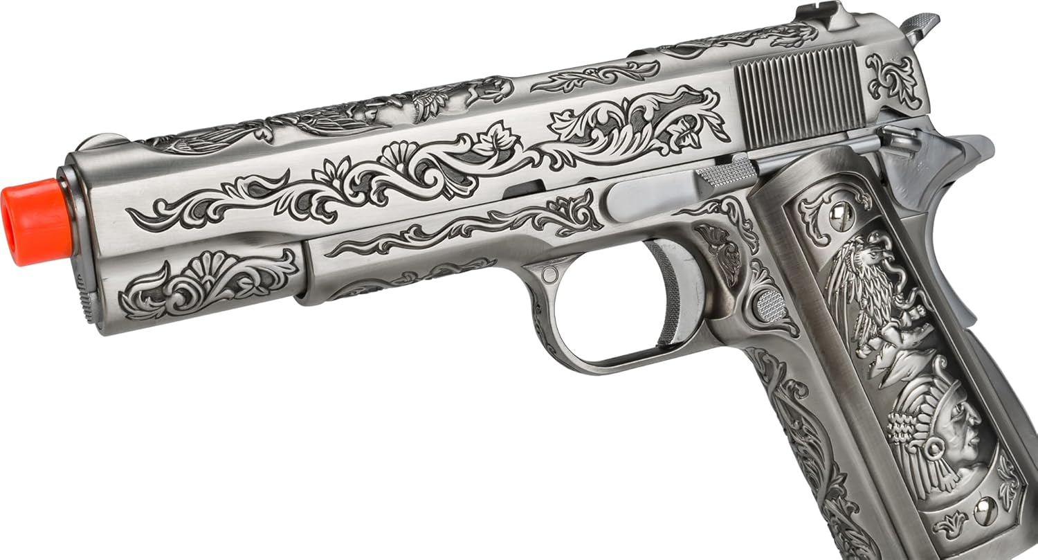 Evike Airsoft - WE-Tech Heavy Weight Filigree Airsoft 1911 Gas Blowback GBB Airsoft Pistol