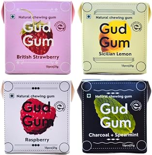 GUDGUM Natural & Sugar-Free Chewing Gum – Plastic-Free, Biodegradable, Vegan (Pack of 4, Assorted)