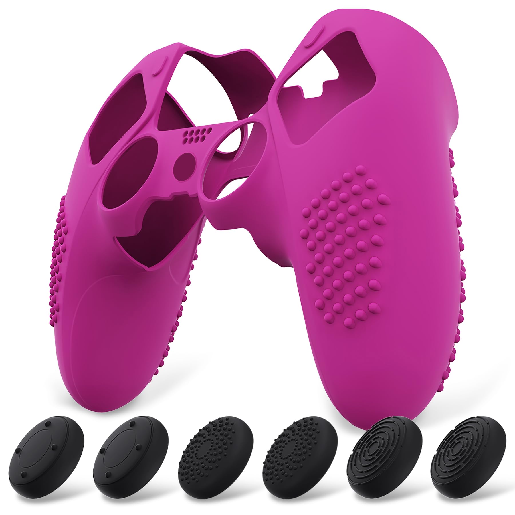 PlayVital Funda de Silicona Antideslizante para ps5 Edge - Carcasa Protectora con 6 Tapas de Joysticks, Cubierta de Goma Tacto Suave, Protector de Mando, Diseño 3D Tachonado (Gris Metálico) — view 16