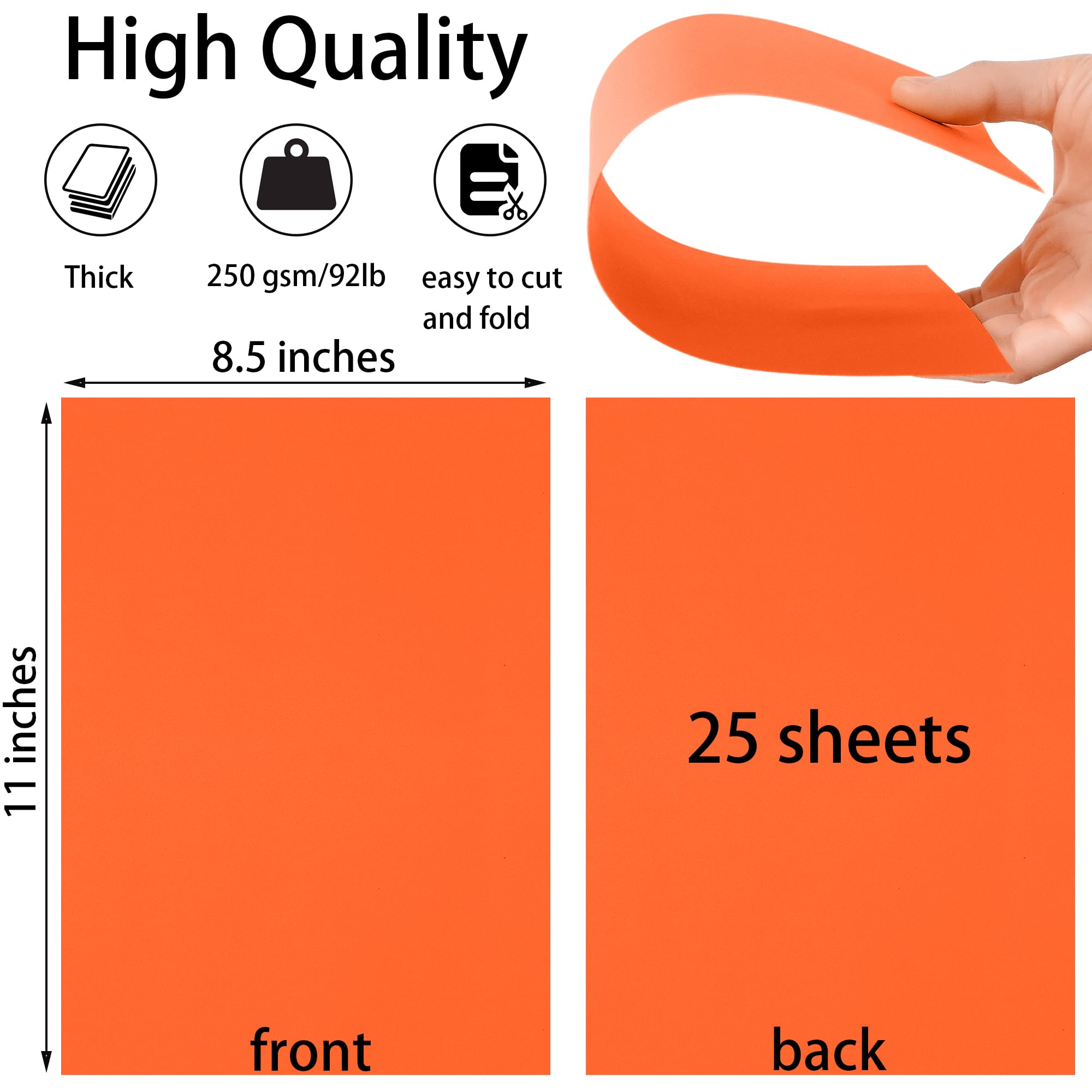 25 hojas de papel de cartulina naranja de 8.5 x 11 pulgadas, papel grueso de 250 g/m² para álbumes de recortes, invitaciones, impresión y tarjetas de bricolaje