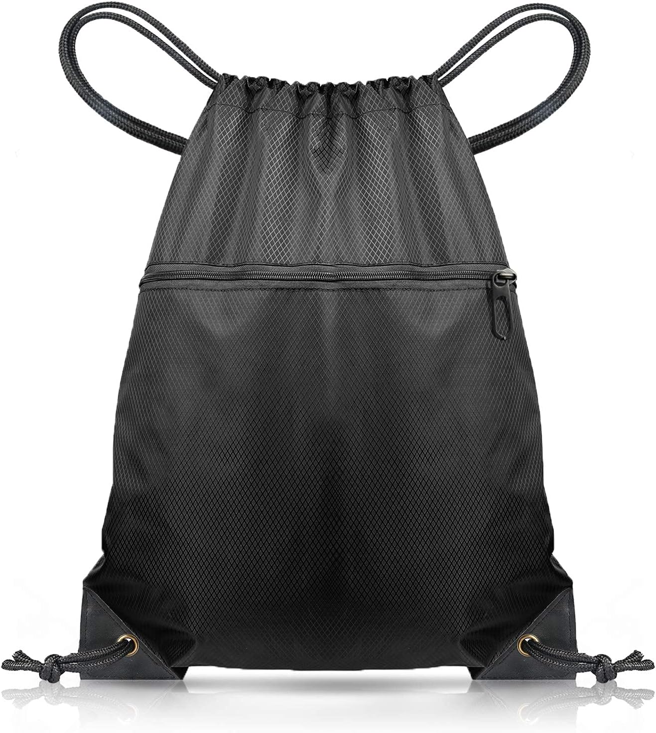 BIGTHREE Drawstring Gym Backpack, Sport Sack PE Bag, Waterproof Scratch Resistant Bag for Men and women, Large Backpack with Outside Zipper for School Beach Holidays Swimming Travel(Black)