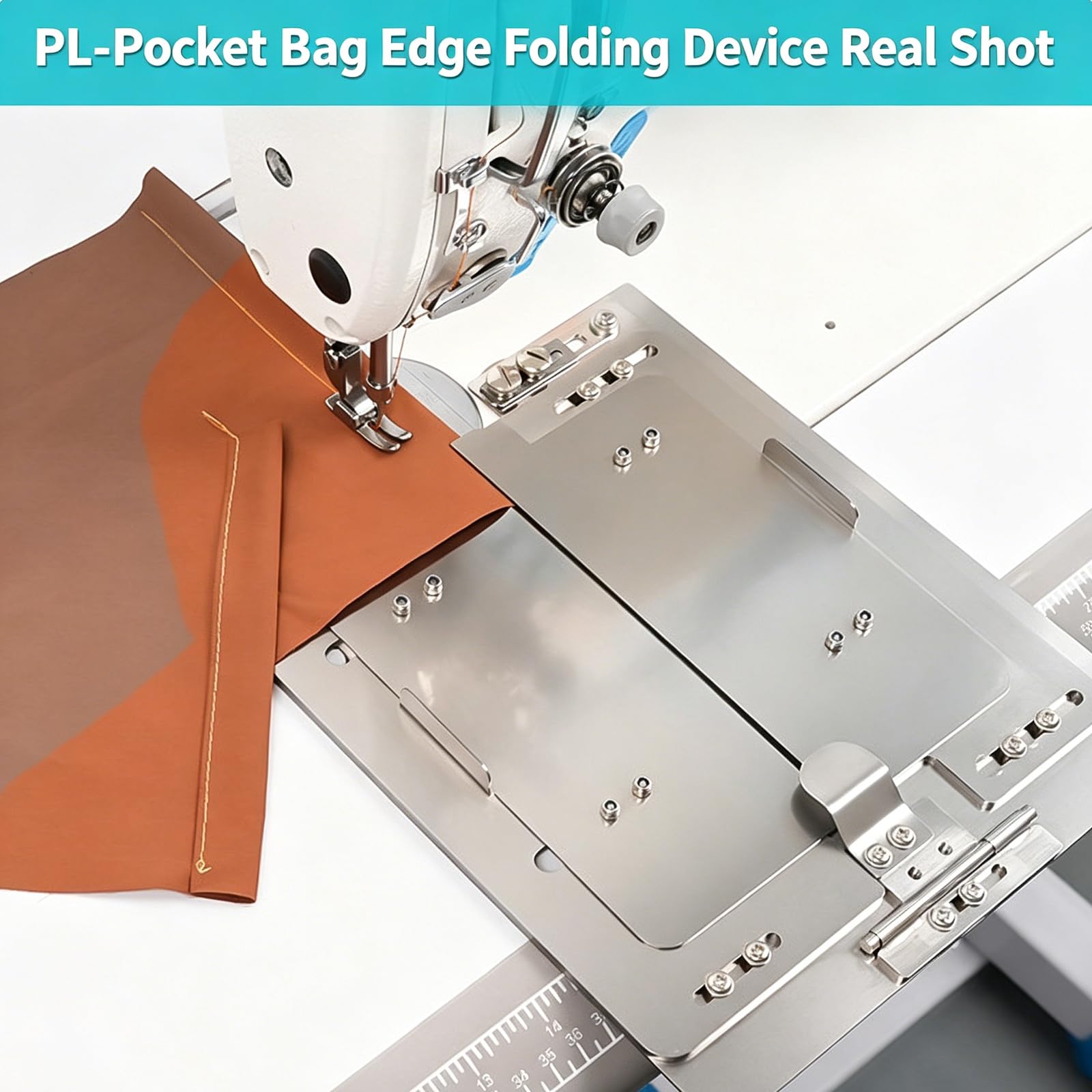 Carpeta plegable de bolsillo, accesorio para máquina de coser de acero inoxidable con 7 tiras de borde plegadas para máquinas industriales de bloqueo plano y doble aguja