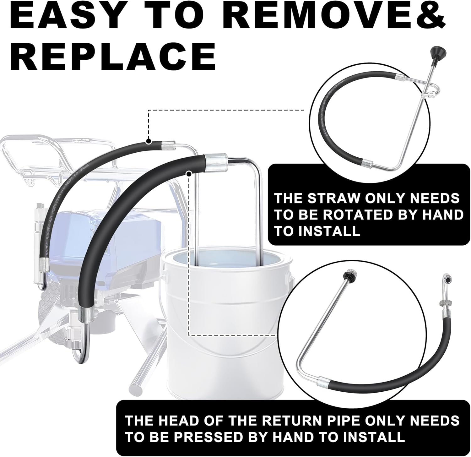 Hromee Stainless Steel Suction Hose and Reflux Line Sets, Airless Paint Sprayer Accessories for Graco 390 395 490 495 595 695