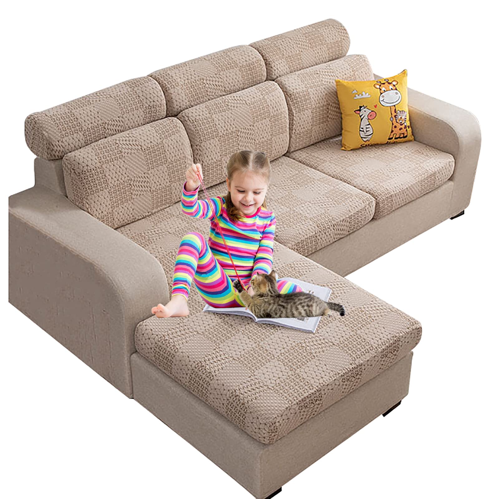 Housse de coussin de canapé avec fond élastique anti-glisse pour animaux