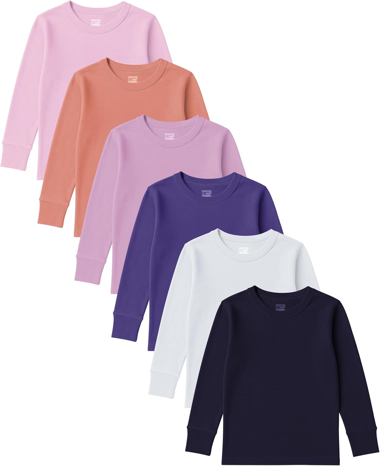 Girls Long Sleeve Performance Tops | All Season Natural Cotton Stretch Color T Shirts | Multi Packs Colors