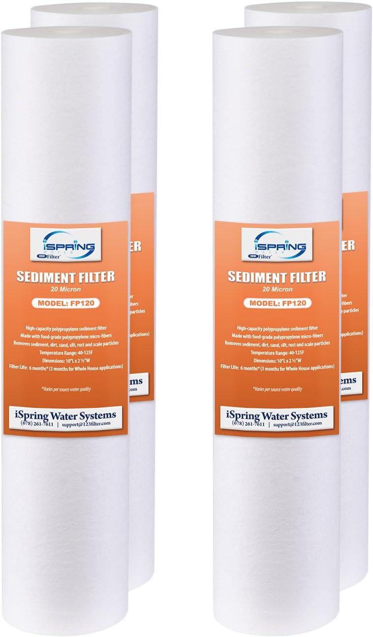 iSpring 10"x2.5" Multi-Layer PP FP120X4 Universal Sediment Filter Cartridges 20 micron 4-Pack White