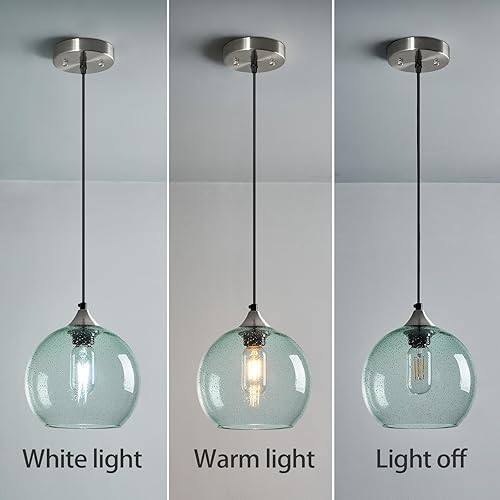 Miniatura 6 de Luces colgantes de cristal verde claro, iluminación de isla de cocina, lámpara colgante de globo, iluminación colgante moderna para dormitorio, sala