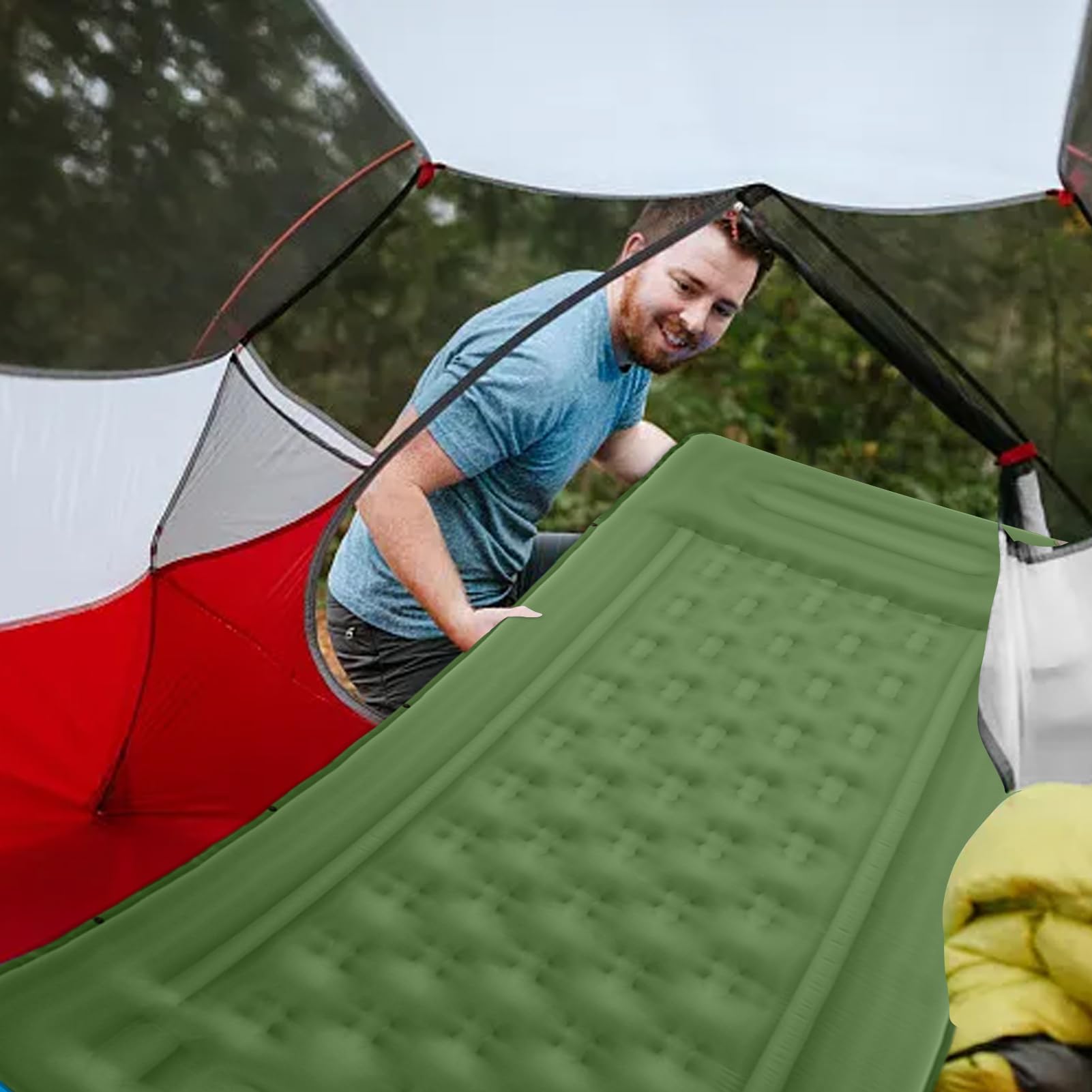 Karimata Inflatable Do Campingu Mata o Grubości 10.9 cm | Mata Campingowa z Wbudowaną Pompą Nożną dla Dorosłych na Wędrówki Podróże Outdoor do Namiotu i Samochodu