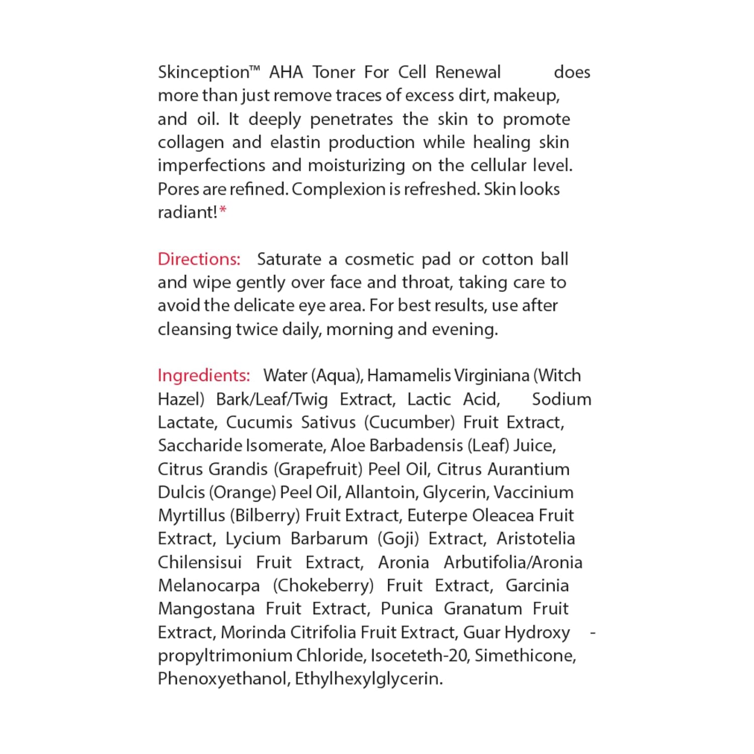 Skinception A.H.A. Toner for Cell Renewal, 6 Ounce