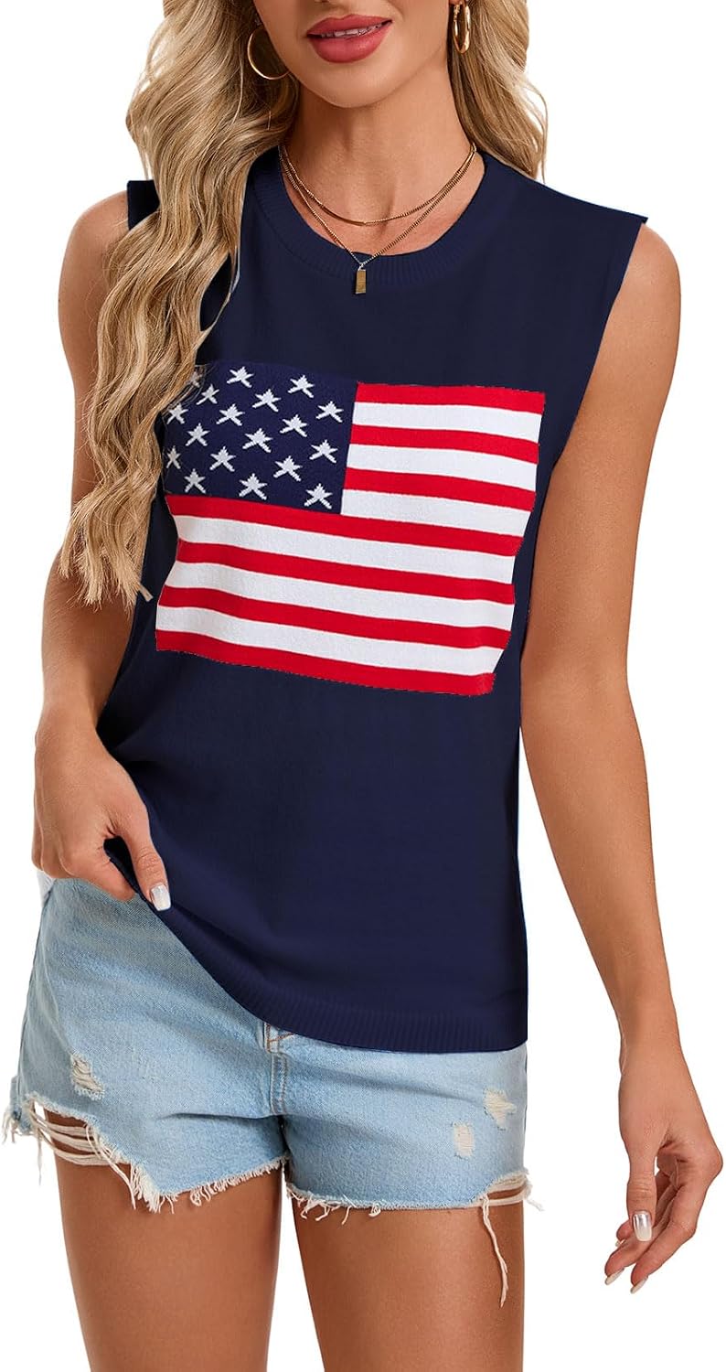 Womens USA Flag Vest American Flag Print Summer Patriotic Casual Loose Top