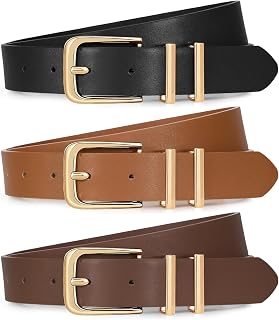 XZQTIVE 3-Pack Leather Belts with Gold Buckles