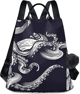 ALAZA Hand Drawn Octopus Animal Navy Blue Backpack Purse for Women Anti Theft Fashion Back Pack Shoulder Bag