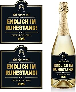2 Stücke Rente Etiketten Renteneintritt Geschenke Rente Aufkleber Sektflasche Rente Geschenk Mann Ruhestand Geschenk Endlich Im Ruhestand 2026 für Frau und Mann