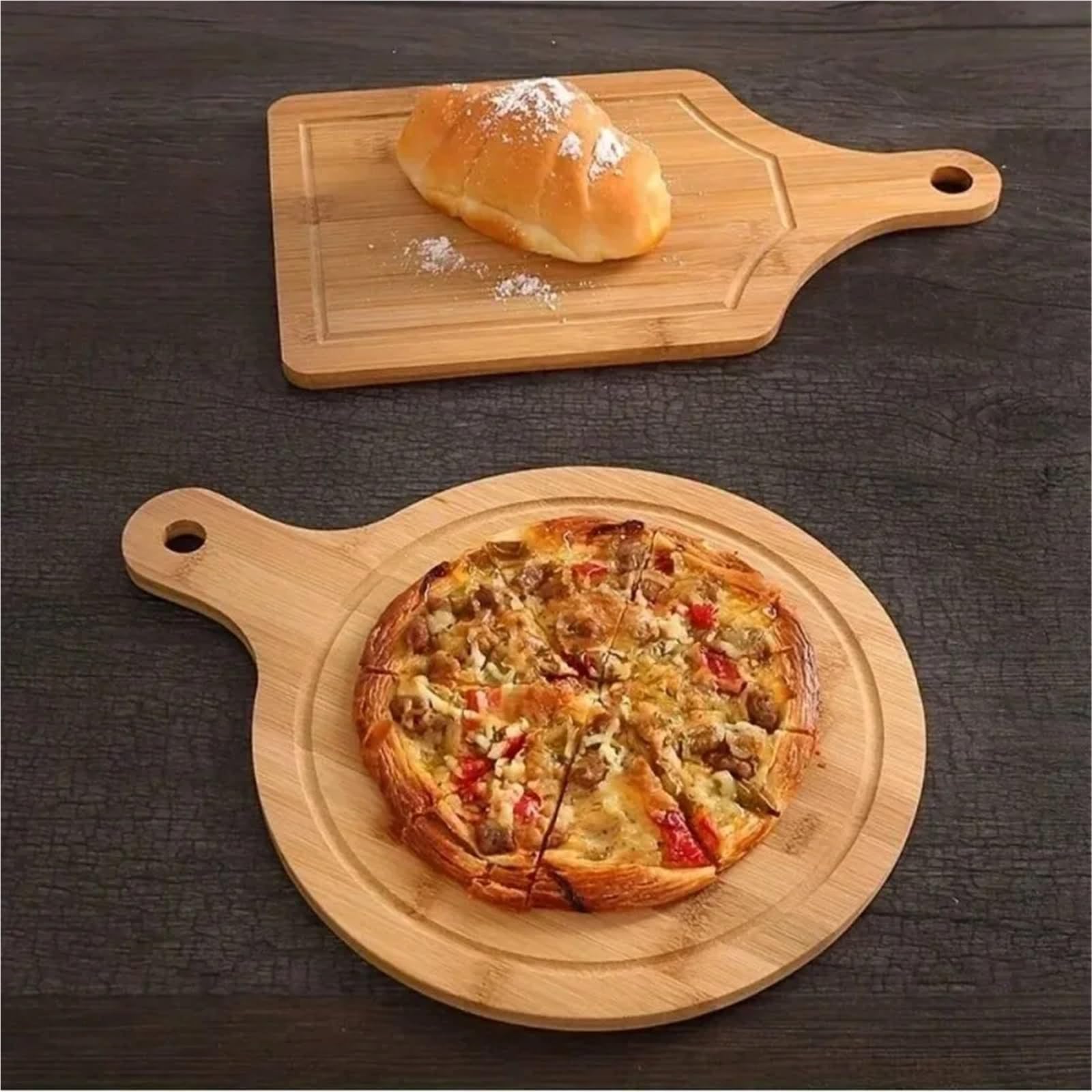 Drewniane deski do krojenia, Drewniana deska do sera z uchwytem do obierania pizzy i serwowania jedzenia w kolorze drewna A i B(Log Colorb)