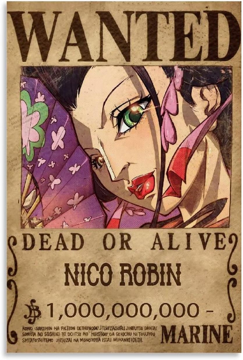 Amazon Com Yownle Anime One Piece Wanted Poster Robin Canvas Art Poster And Wall Art Modern Family Bedroom Gift Decor Posters For Room 16x24inch 40x60cm Posters Prints