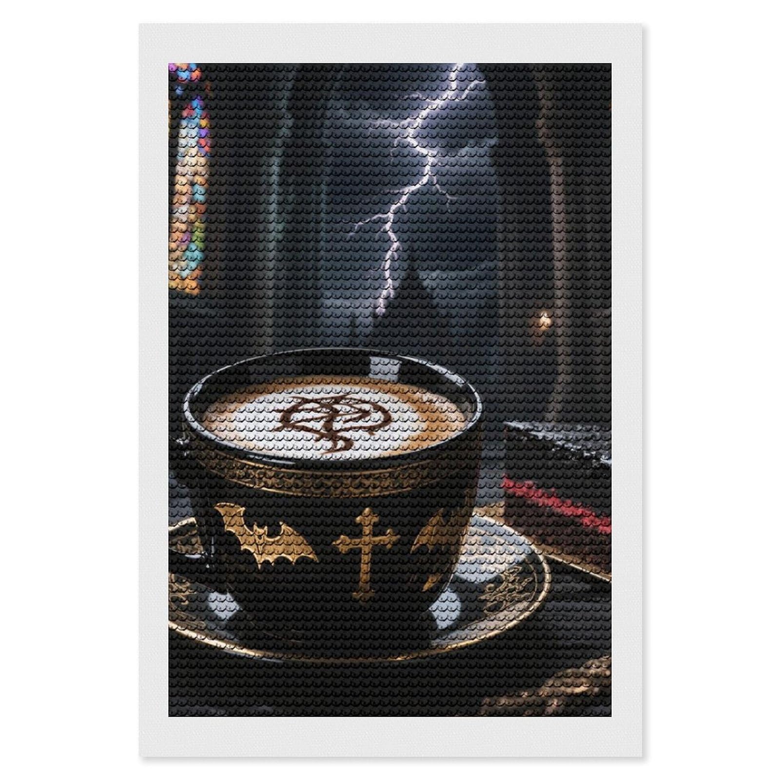 DWVTSLH Gothic Style Coffee Diamond Painting Kits for Adults, Personalized Diamond Photo Art Full Drill, DIY 5D Diamond Art Painting Kits for Beginners, Home Wall Decor 8"x12"
