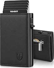 TENBST Geldbörse Herren, Slim Wallet Geldbeutel mit Münzfach & RFID Schutz, Leder Portmonee, 8 Fächer für Kreditkarten, Kartenetui Herren - Schwarz
