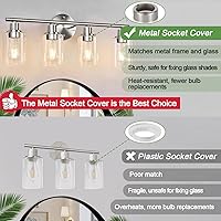 Vista 7 de Lámparas de baño de 4 luces, níquel cepillado, modernas luces de tocador sobre espejo con pantalla de vidrio transparente, lámpara de pared de baño