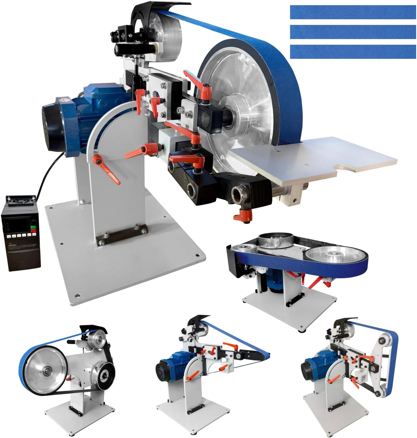 JLD 2 * 72-82Belt Grinder Sander, equipped with 2.2KW VFD, three sets of grinding heads, and 3 zirconia corundum sand belts (60 100 180) compatible with 2 * 72 sand belts