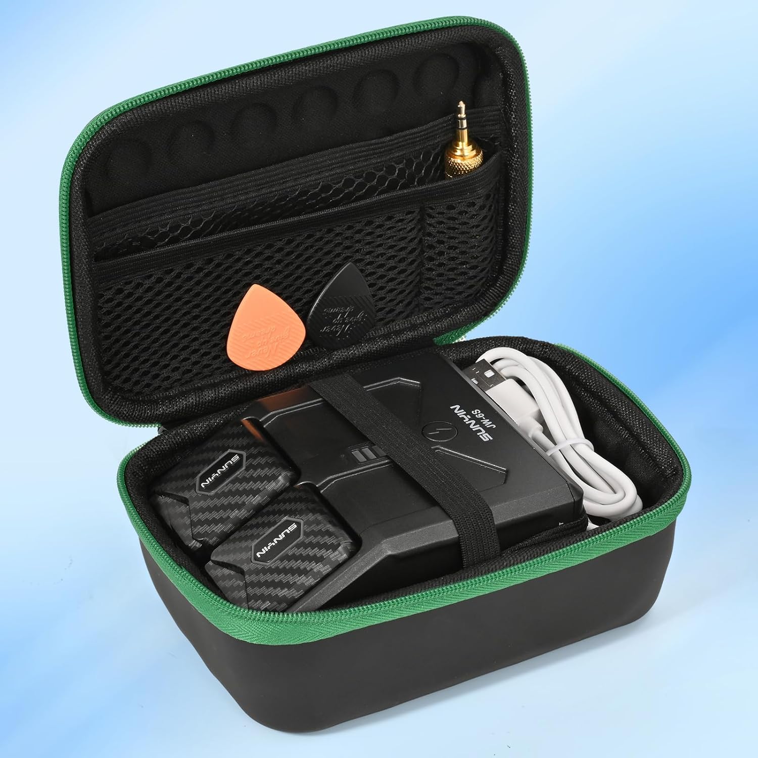 5.8Ghz Mini Wireless Guitar System with Portable Charging Case Wireless Transmitter and Receiver 4 Working Channel for Electric Guitar Digital Wind Instrument Wireless System Mini Device（Carbon Fiber）