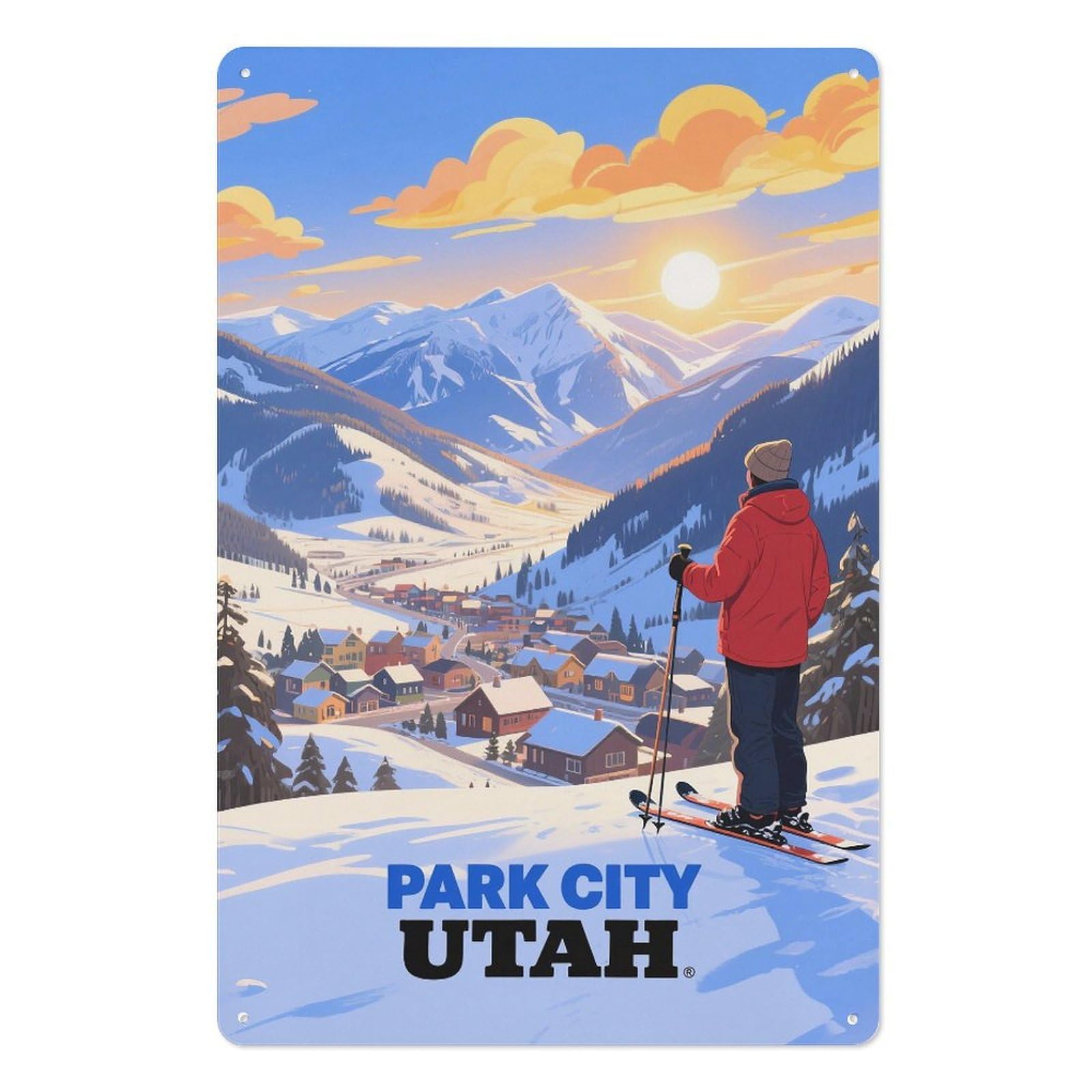 Park City Utah Retro Design Tin Paintings Vintage Tin Sign 08x12inch(20x30cm) Wall Art for Home Office Bedroom Living Room Cafes Wall Decor