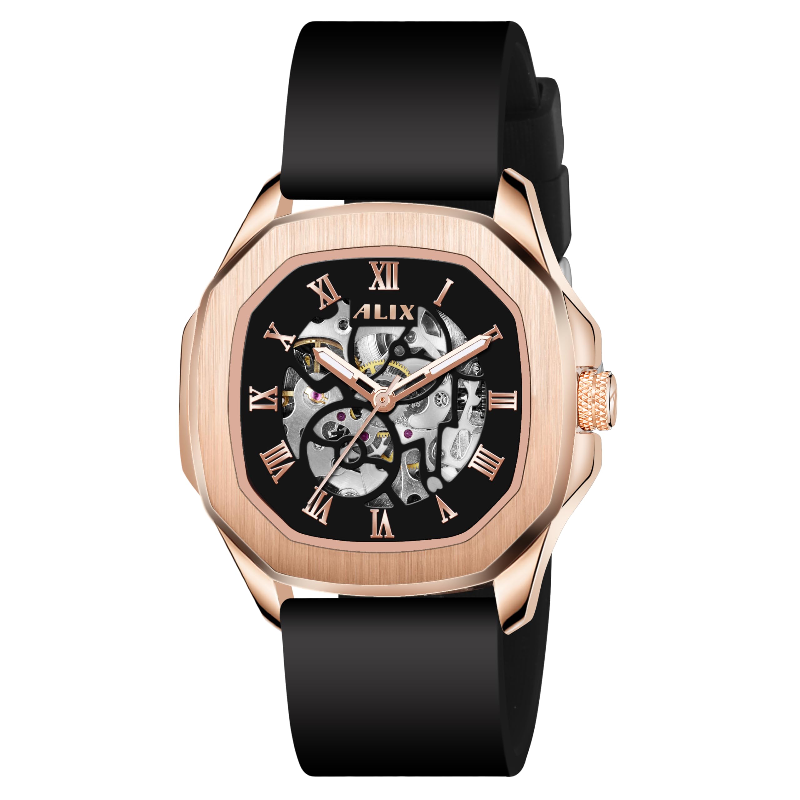Buy ALIX Rosegold Black Automatic Skeleton Self-Winding Water