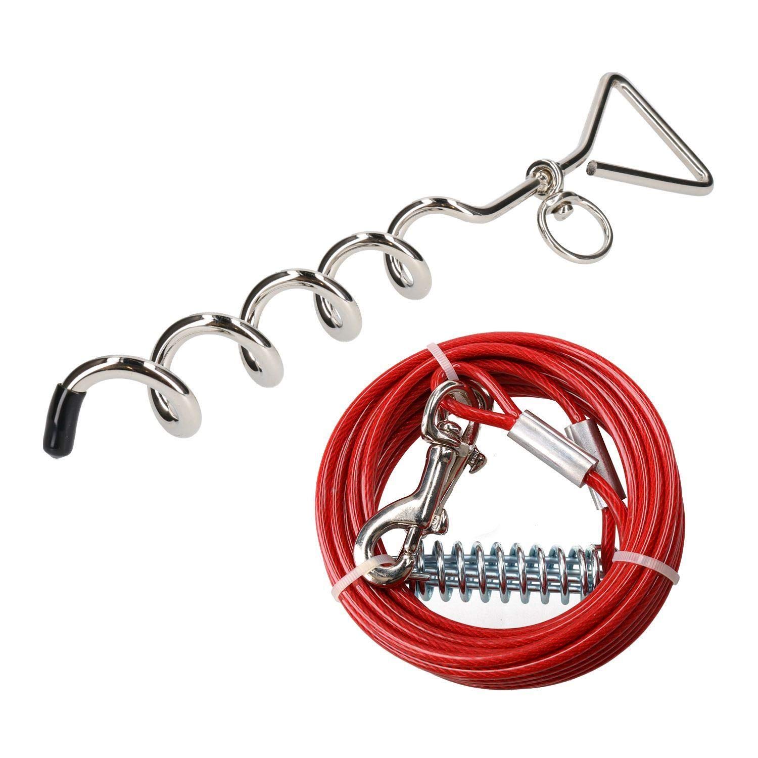 AB Tools Dog Yard Stake Out Spike & 15ft Weather Resistant Strong Tie Out Cable